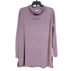 Pure J. Jill Purple Ribbed Cowl Neck Pullover Tunic Top Sz Med Baggy Lagenlook